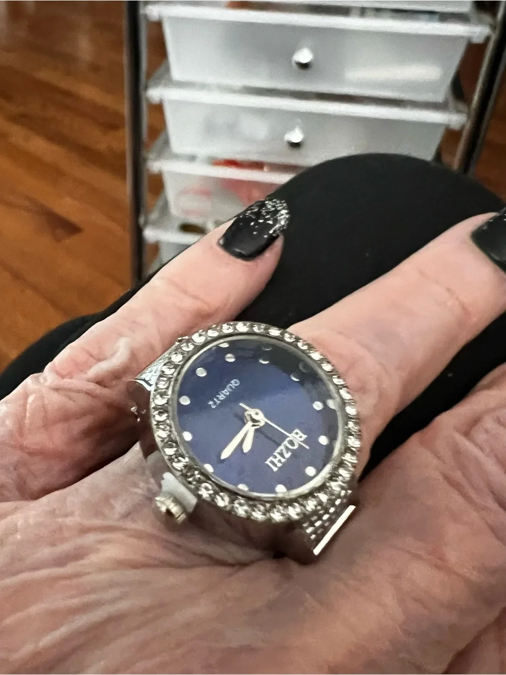 Women's Silver Tone Blue Dial Crystal Accent Quartz Watch